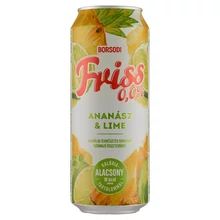 Borsodi Friss 0,0% ananász-lime ízű ital és alkoholmentes világos sör keveréke 0,5 l