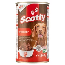 SCOTTY FALATKÁK SZÓSZBAN TELJES ÉRTÉKŰ ÁLLATELEDEL FELNŐTT KUTYÁK SZÁMÁRA MARHÁVAL 1240 G