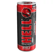 HELL STRONG APPLE ALMA- ÉS TUTTIFRUTTIÍZŰ, KOFFEINTARTALMÚ, SZÉNSAVAS ENERGIAITAL 250 ML