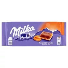MILKA ALPESI TEJCSOKOLÁDÉ KARAMELLÍZŰ TEJSZÍNES TÖLTELÉKKEL ÉS KARAMELLÁVAL 100 G