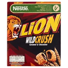 NESTLÉ LION KARAMELL- ÉS CSOKOLÁDÉÍZŰ KRÉMMEL TÖLTÖTT ROPOGÓS GABONAPEHELY 360 G