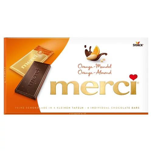 MERCI ÉTCSOKOLÁDÉ MANDULADARABKÁKKAL ÉS SŰRÍTETT NARANCSLÉVEL 100 G