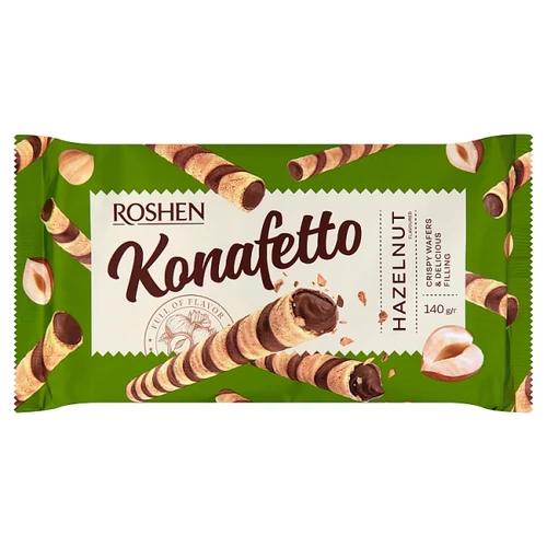 ROSHEN KONAFETTO MOGYORÓ ÍZESÍTÉSŰ KRÉMMEL TÖLTÖTT OSTYARÚD 140 G