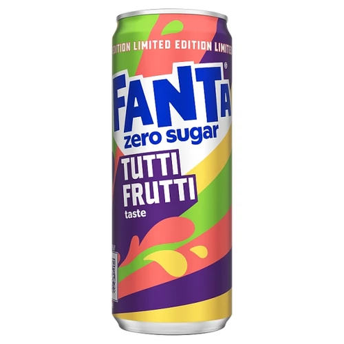 FANTA ZERO SUGAR TUTTI-FRUTTI ÍZŰ SZÉNSAVAS ENERGIAMENTES ÜDÍTŐITAL ÉDESÍTŐSZEREKKEL 330 ML