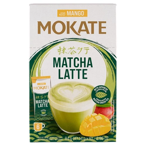 MOKATE MANGO MATCHA LATTE TEJ ÉS ZÖLDTEA ALAPÚ INSTANT ITALPOR, MANGÓ ÍZESÍTÉSSEL 6 X 14 G (84 G)