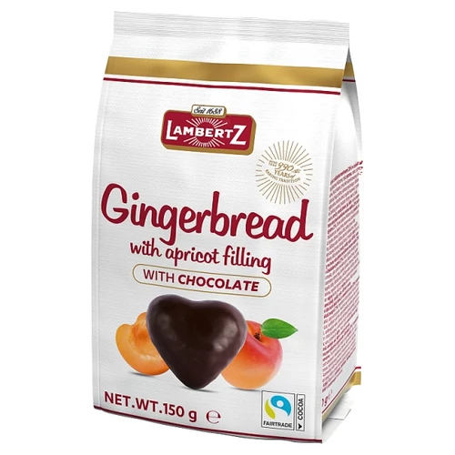 LAMBERTZ BARNA PUSZEDLISZÍVEK SÁRGABARACKOS TÖLTELÉKKEL, ÉTCSOKOLÁDÉVAL BEVONVA 150 G