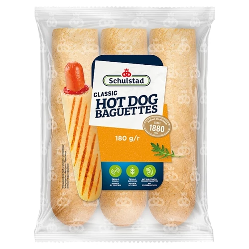 SCHULSTAD BÚZALISZTBŐL KÉSZÜLT, FRANCIA FÚRT HOT DOG KIFLI 3 X 60 G (180 G)