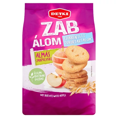 DETKI ZAB ÁLOM CSÖKKENTETT CUKORTARTALMÚ ALMÁS-ZABPELYHES OMLÓS KEKSZ 150 G