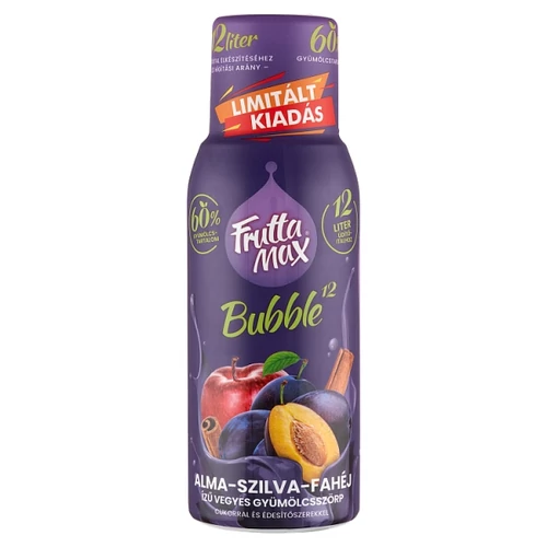 FRUTTAMAX BUBBLE¹² ALMA-SZILVA-FAHÉJ ÍZŰ VEGYES GYÜMÖLCSSZÖRP CUKORRAL ÉS ÉDESÍTŐSZEREKKEL 500 ML