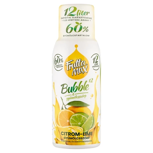 FRUTTAMAX BUBBLE¹² CITROM-LIME GYÜMÖLCSSZÖRP CUKORRAL ÉS ÉDESÍTŐSZEREKKEL 500 ML