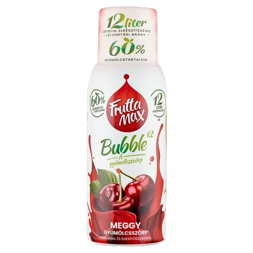 FRUTTAMAX BUBBLE¹² MEGGY GYÜMÖLCSSZÖRP CUKORRAL ÉS ÉDESÍTŐSZEREKKEL 500 ML