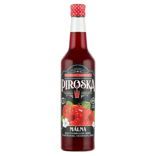 PIROSKA MÁLNA ÍZŰ GYÜMÖLCSSZÖRP FEKETERÉPALÉVEL SZÍNEZVE CUKORRAL ÉS ÉDESÍTŐSZEREKKEL 0,7 L