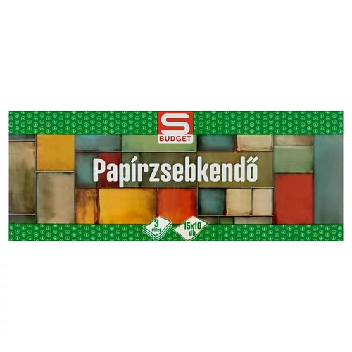 S-BUDGET PAPÍRZSEBKENDŐ 3 RÉTEGŰ 15 X 10 DB