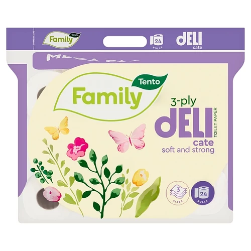TENTO FAMILY DELICATE ILLATMENTES TOALETTPAPÍR 3 RÉTEGŰ 24 TEKERCS