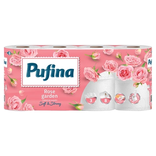 PUFINA RÓZSAKERT ILLATOSÍTOTT WC-PAPÍR 3 RÉTEGŰ 8 TEKERCS