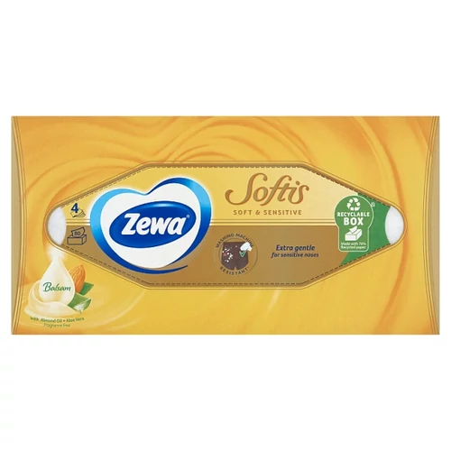 ZEWA SOFTIS SOFT & SENSITIVE ILLATMENTES DOBOZOS PAPÍR ZSEBKENDŐ 4 RÉTEGŰ 80 DB