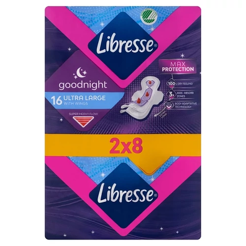 LIBRESSE GOODNIGHT ULTRA LARGE SZÁRNYAS EGÉSZSÉGÜGYI BETÉT, ÉJSZAKAI HASZNÁLATRA 16 DB