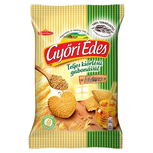 GYŐRI ÉDES OMLÓS, MÉZES KEKSZ TELJES KIŐRLÉSŰ BÚZALISZTTEL 150 G