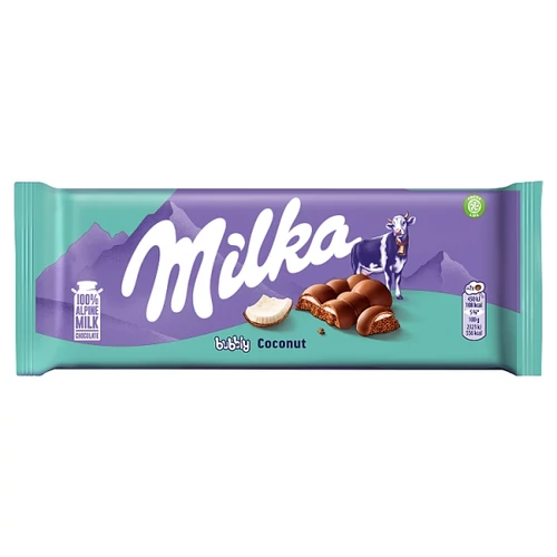 MILKA BUBBLY ALPESI TEJ FELHASZNÁLÁSÁVAL KÉSZÜLT TEJCSOKOLÁDÉ KÓKUSZOS TÖLTELÉKKEL 97 G 