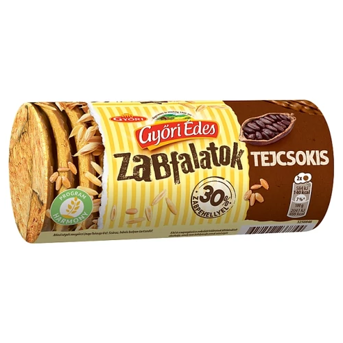 GYŐRI ÉDES ZABFALATOK TEJCSOKOLÁDÉVAL TALPÁN MÁRTOTT, ZABPELYHES, OMLÓS KEKSZ 215 G