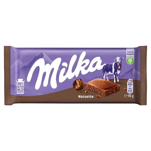 MILKA NOISETTE ALPESI TEJ FELHASZNÁLÁSÁVAL KÉSZÜLT TEJCSOKOLÁDÉ MOGYORÓMASSZÁVAL 90 G