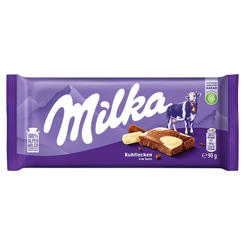 MILKA ALPESI TEJ FELHASZNÁLÁSÁVAL KÉSZÜLT TEJCSOKOLÁDÉ FEHÉR CSOKOLÁDÉVAL 90 G