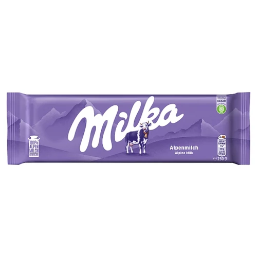 MILKA ALPESI TEJ FELHASZNÁLÁSÁVAL KÉSZÜLT TEJCSOKOLÁDÉ 250 G