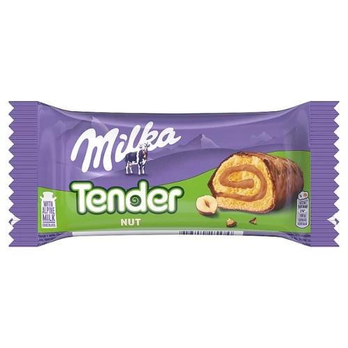 MILKA TENDER PISKÓTATEKERCS MOGYORÓS KRÉMTÖLTELÉKKEL TEJCSOKOLÁDÉVAL MÁRTVA 37 G