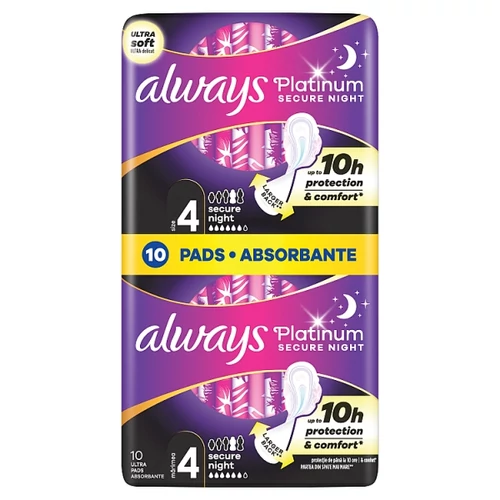 ALWAYS PLATINUM SECURE NIGHT (4-ES MÉRET) SZÁRNYAS EGÉSZSÉGÜGYI BETÉT, 10 DB