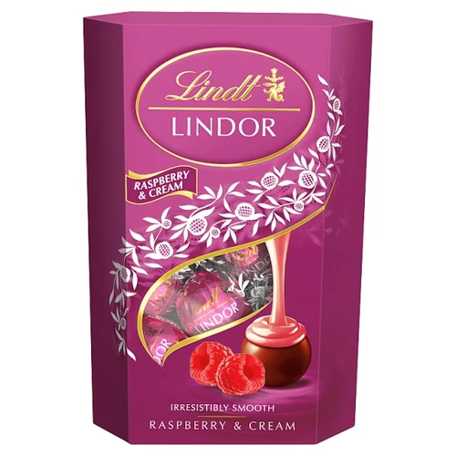 LINDT LINDOR TEJCSOKOLÁDÉ PRALINÉ LÁGYAN OLVADÓ MÁLNÁS-TEJSZÍNES TÖLTELÉKKEL 200 G
