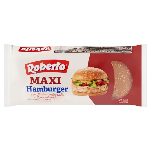 ROBERTO MAXI HAMBURGER TELJES KIŐRLÉSŰ KENYÉR NAPRAFORGÓOLAJJAL ÉS SZEZÁMMAGGAL 4 DB 300 G