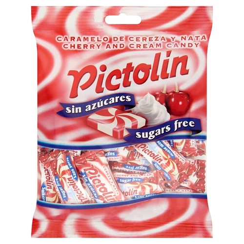 PICTOLIN CSERESZNYE ÍZESÍTÉSŰ, TEJSZÍNES CUKORMENTES CUKORKA ÉDESÍTŐSZERREL 65 G