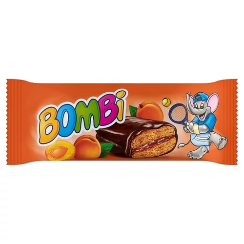 BOMBI KAKAÓS BEVONÓMASSZÁBA MÁRTOTT, SÁRGABARACKOS LEKVÁRRAL TÖLTÖTT PUSZEDLI 50 G 