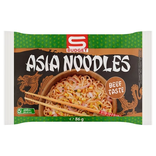 S-BUDGET ASIA NOODLES MARHAHÚS ÍZŰ INSTANT TÉSZTA ÍZESÍTŐ KEVERÉKKEL 86 G