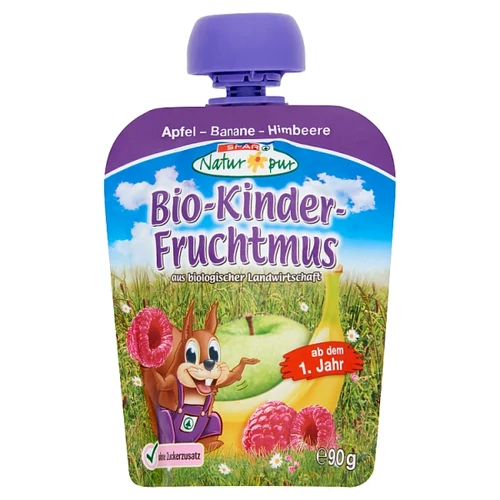 SPAR NATUR*PUR BIO GYÜMÖLCSPÜRÉ ALMA BANÁN-MÁLNA 90G