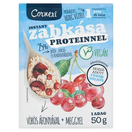 CORNEXI VÖRÖSÁFONYA-MEGGY ZABKÁSA 25% PROTEINNEL 50G